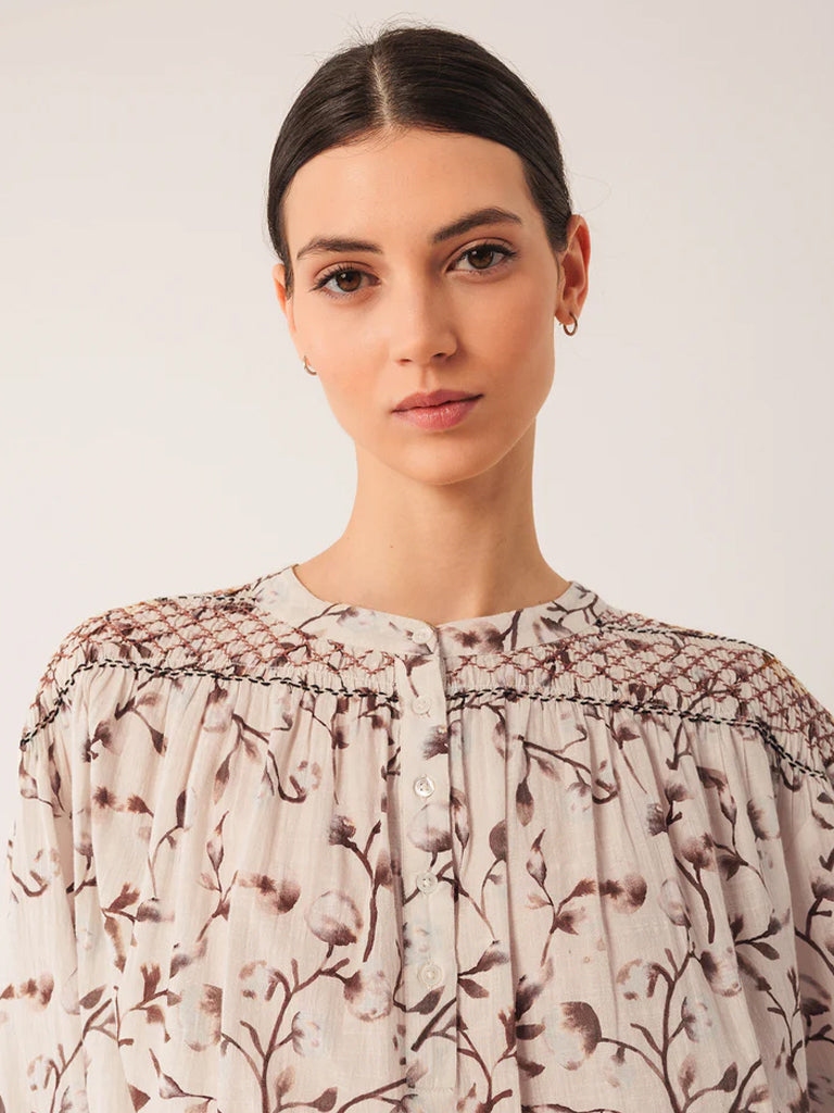 Indi & Cold Smock Detail Blouse in Brown