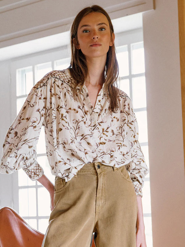Indi & Cold Smock Detail Blouse in Brown