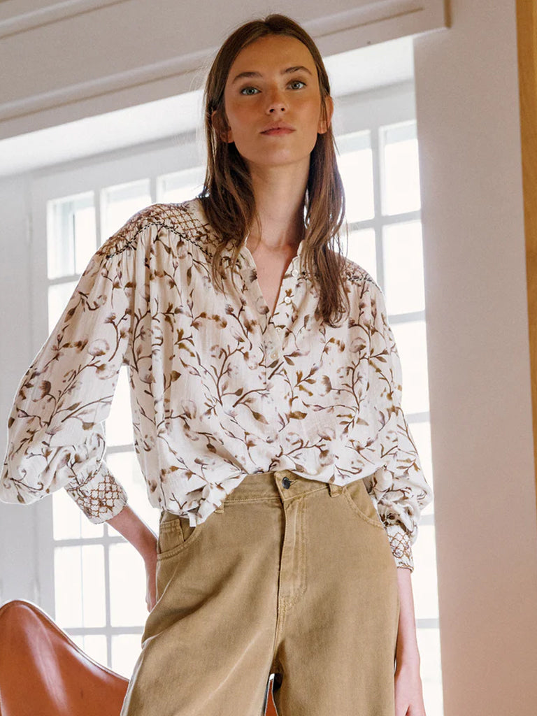 Indi & Cold Smock Detail Blouse in Brown