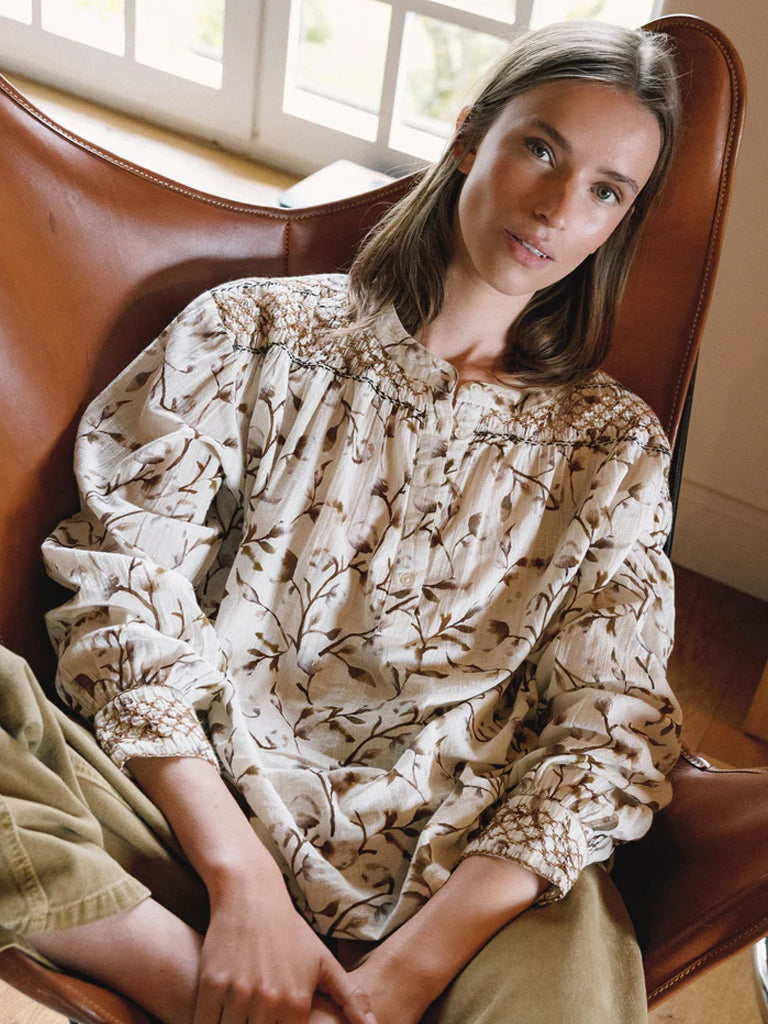Indi & Cold Smock Detail Blouse in Brown