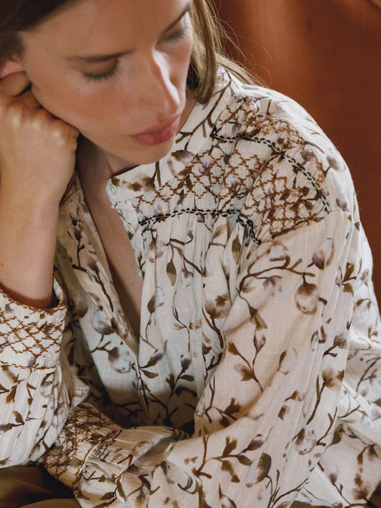 Indi & Cold Smock Detail Blouse in Brown