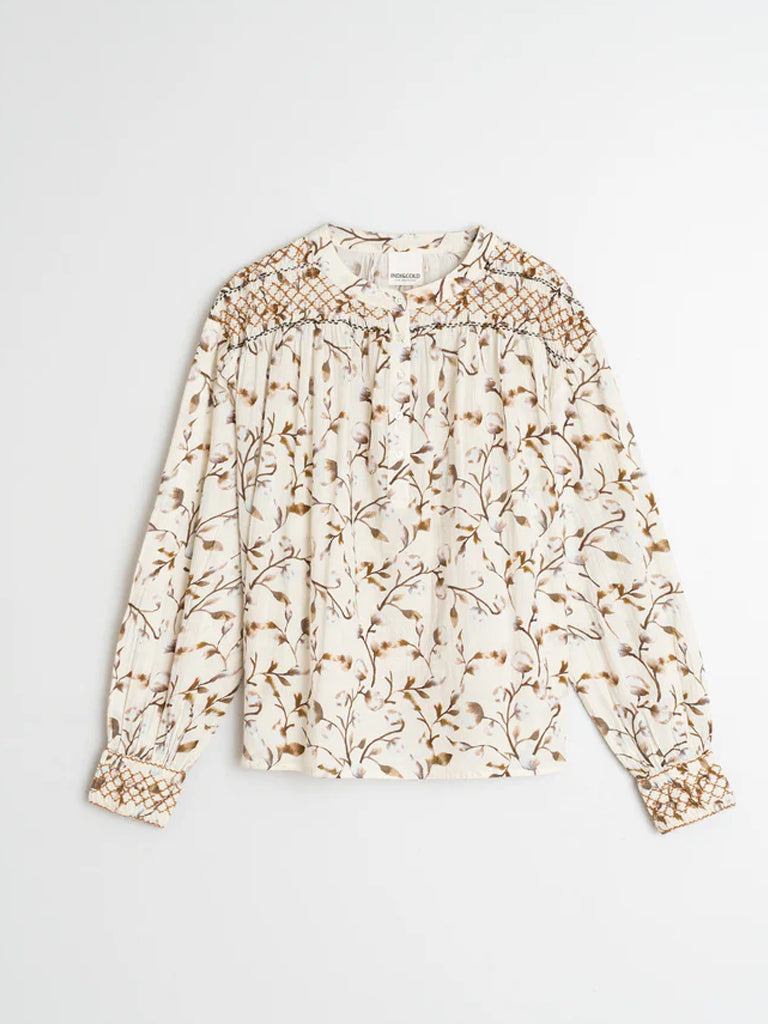 Indi & Cold Smock Detail Blouse in Brown
