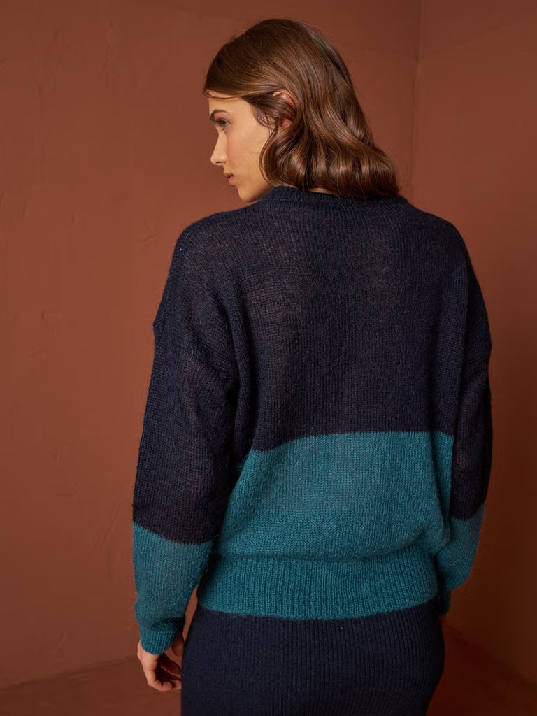 Indi & Cold Two Tone Sweater in Navy