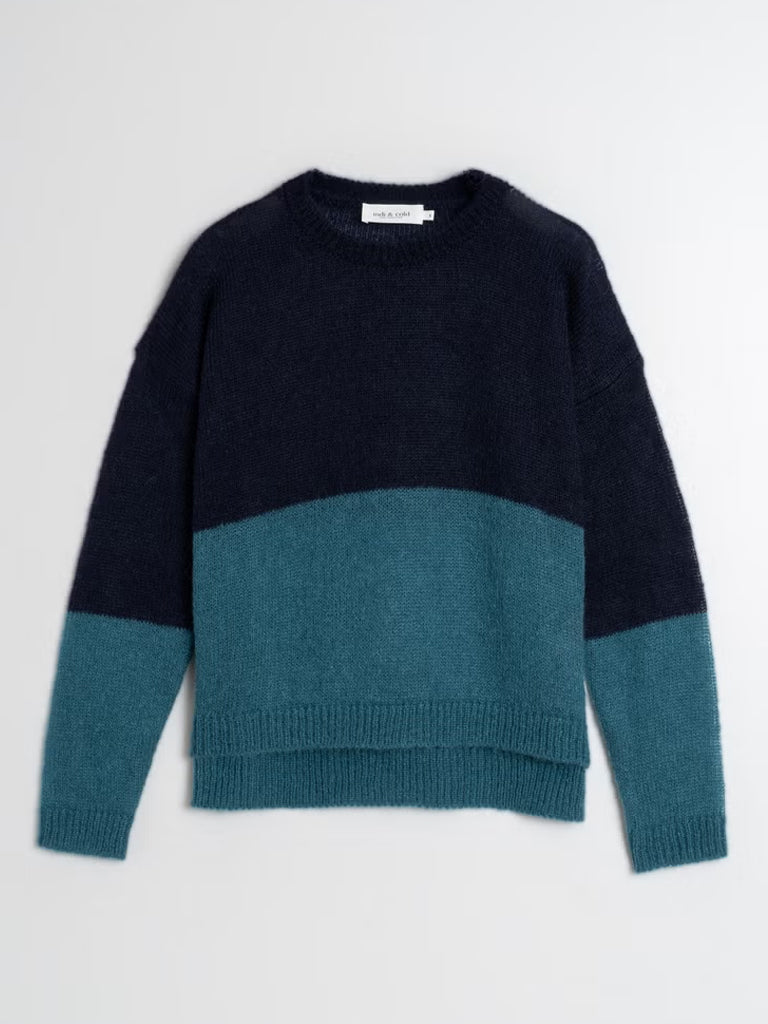 Indi & Cold Two Tone Sweater in Navy