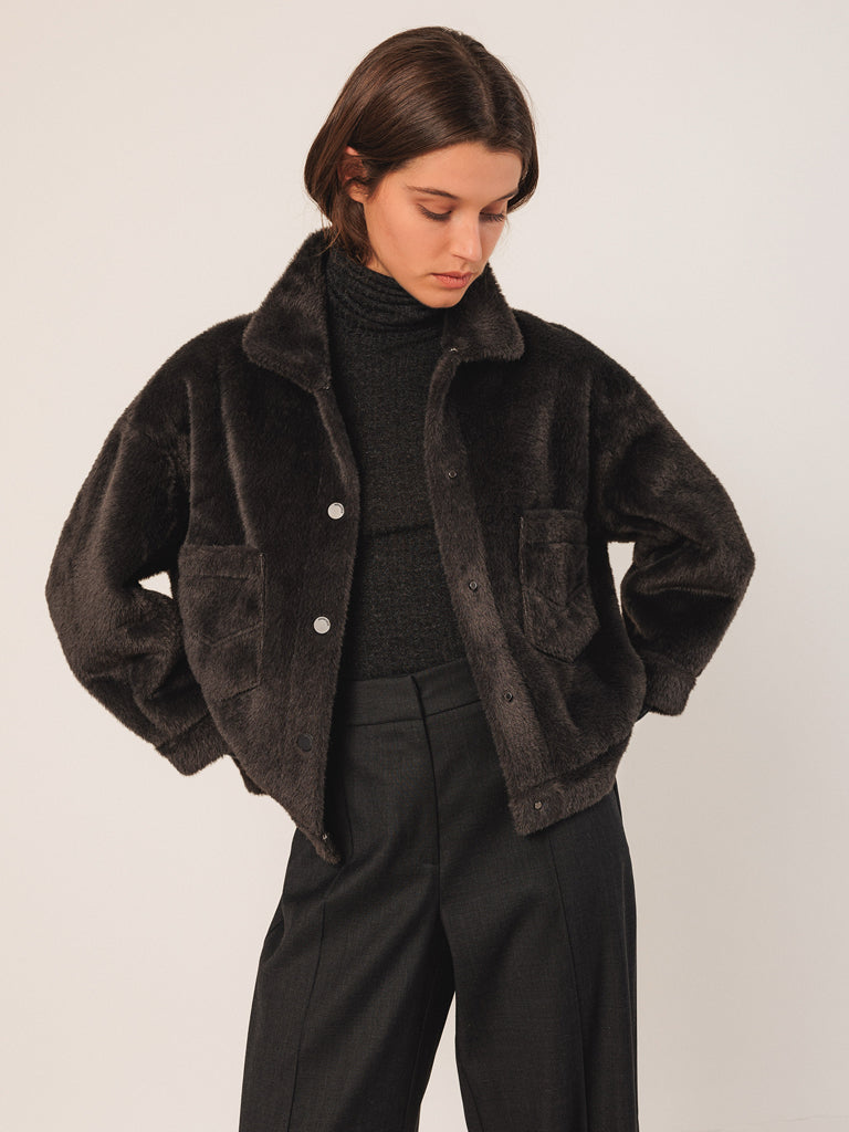 Indi & Cold Faux Fur Jacket in Anthracite