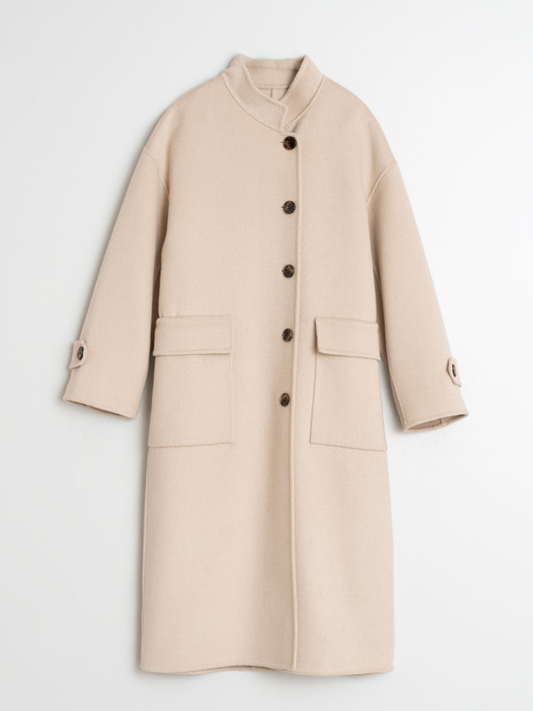 Indi & Cold Maxi Wool Coat in Stone