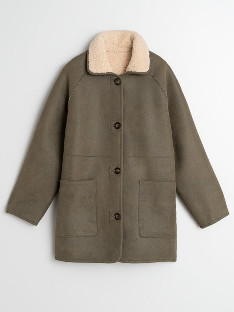 Indi & Cold Reversible Coat in Khaki