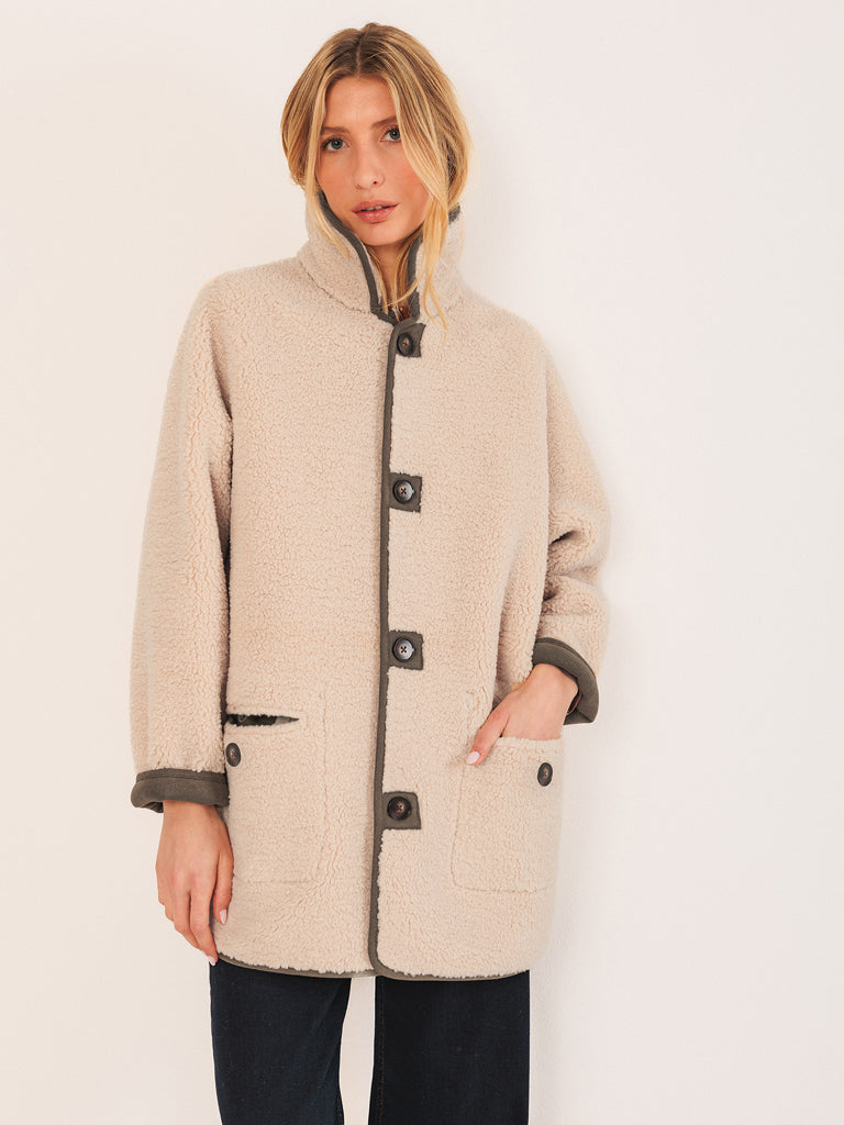 Indi & Cold Reversible Coat in Khaki