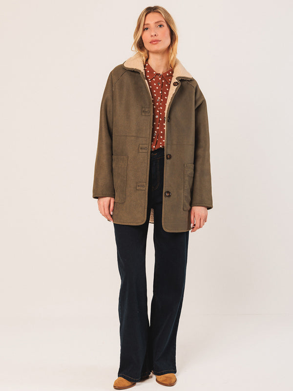Indi & Cold Reversible Coat in Khaki
