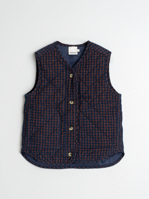 Indi & Cold Vichy Quilted Cord Gilet in Navy