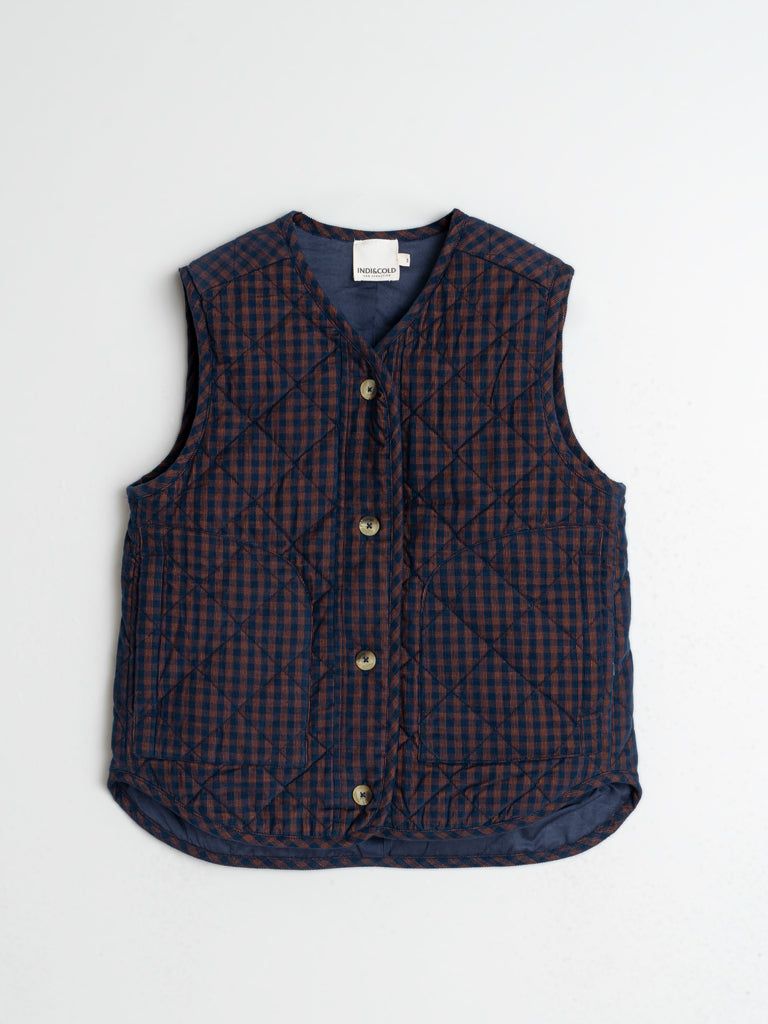 Indi & Cold Vichy Quilted Cord Gilet in Navy