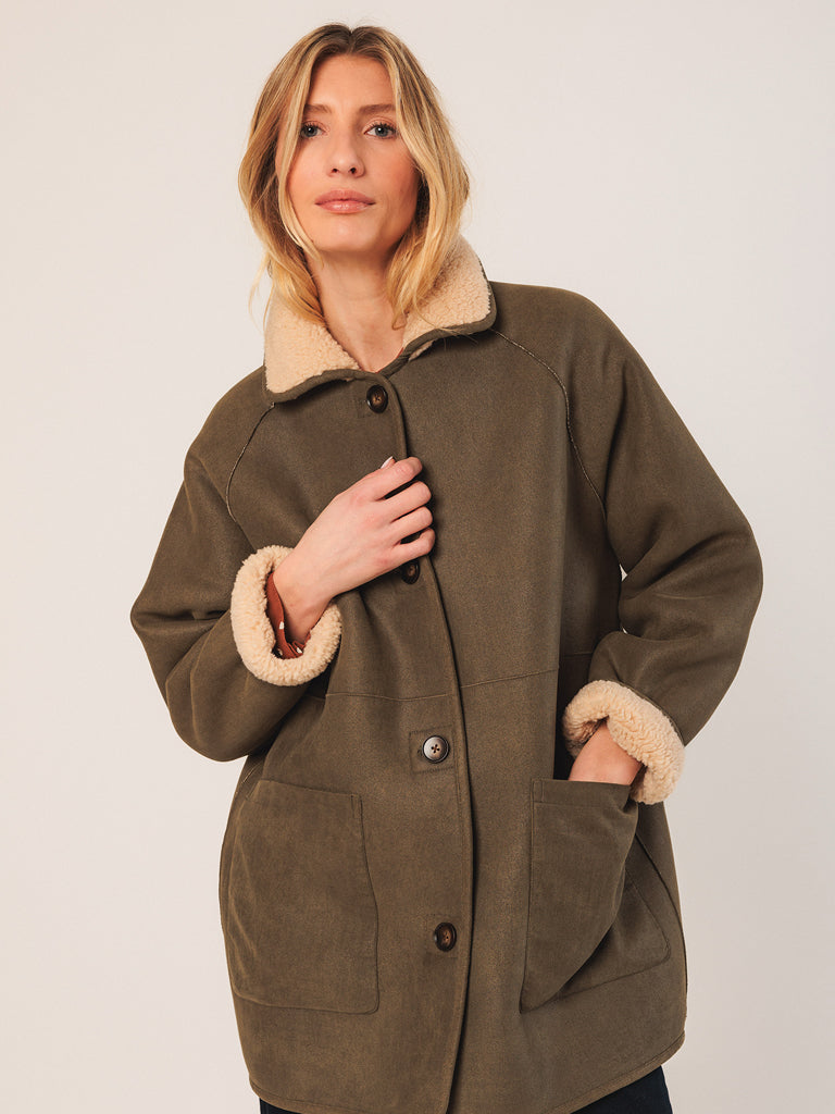 Indi & Cold Reversible Coat in Khaki