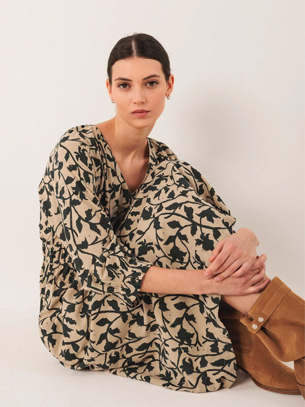 Indi & Cold Midi Dress in Beige Petrol