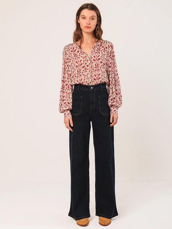 Indi & Cold Smock Detail Blouse in Raspberry