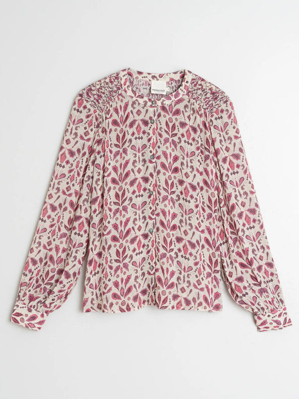 Indi & Cold Smock Detail Blouse in Raspberry