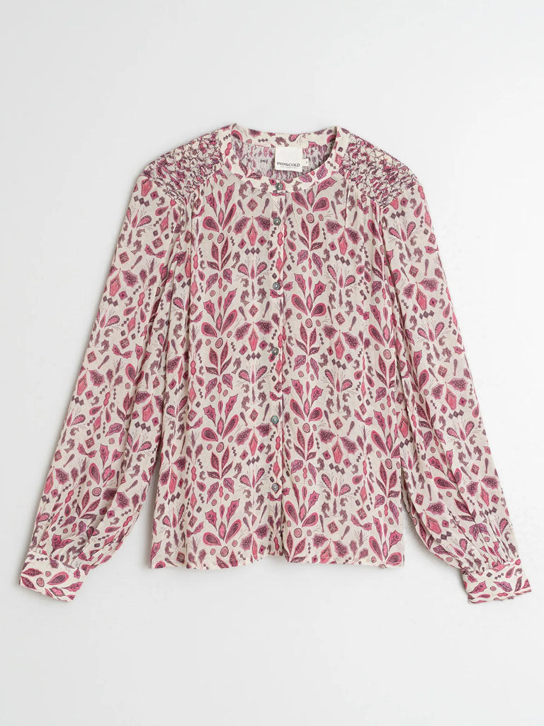Indi & Cold Smock Detail Blouse in Raspberry