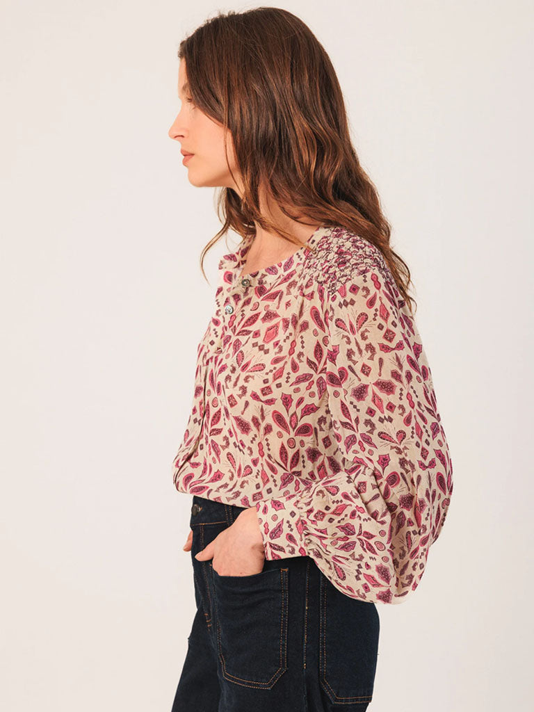 Indi & Cold Smock Detail Blouse in Raspberry