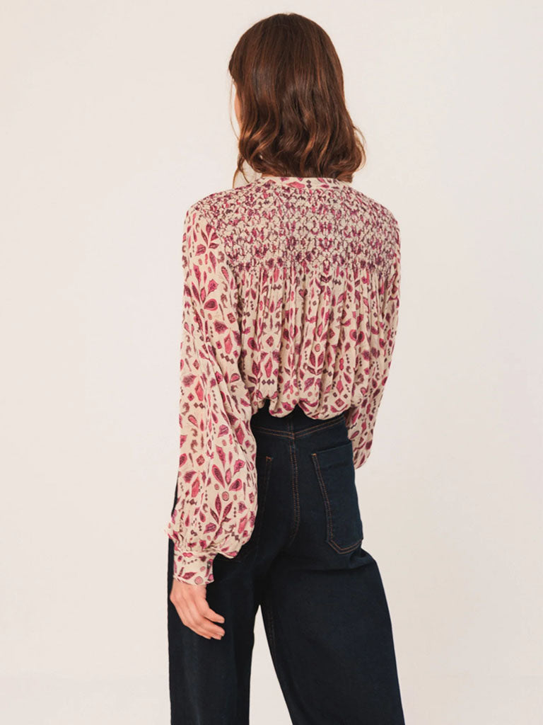 Indi & Cold Smock Detail Blouse in Raspberry