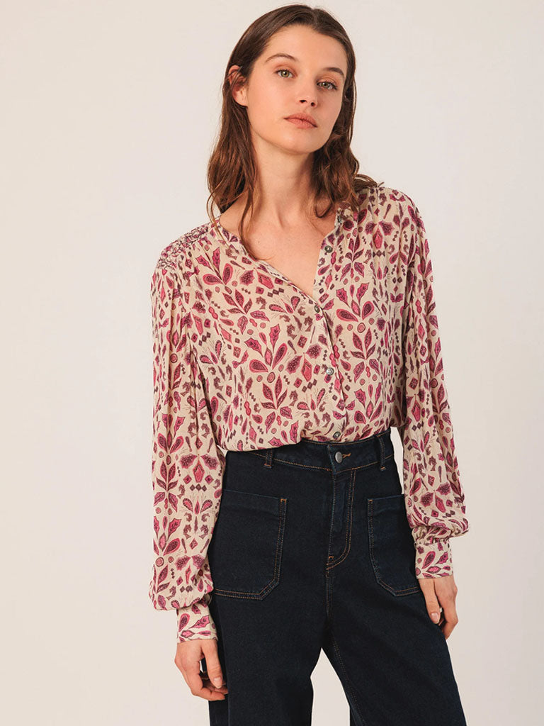 Indi & Cold Smock Detail Blouse in Raspberry
