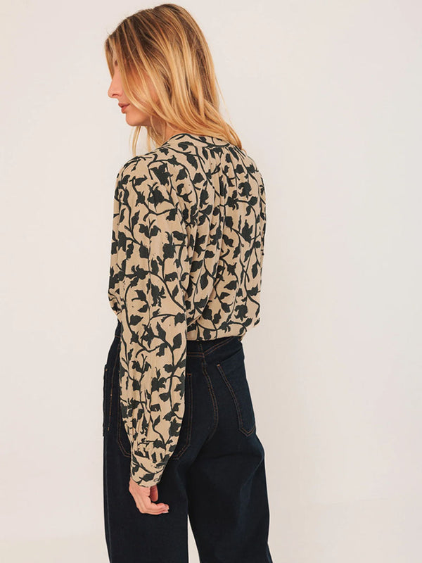 Indi & Cold Mao Collar Blouse in Beige Petrol