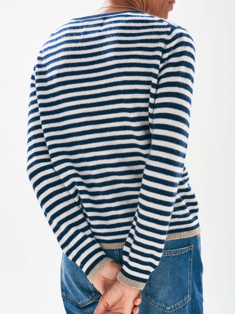 Jumper 1234 Cashmere Tipped Little Stripe Crew in Navy Lily Brown