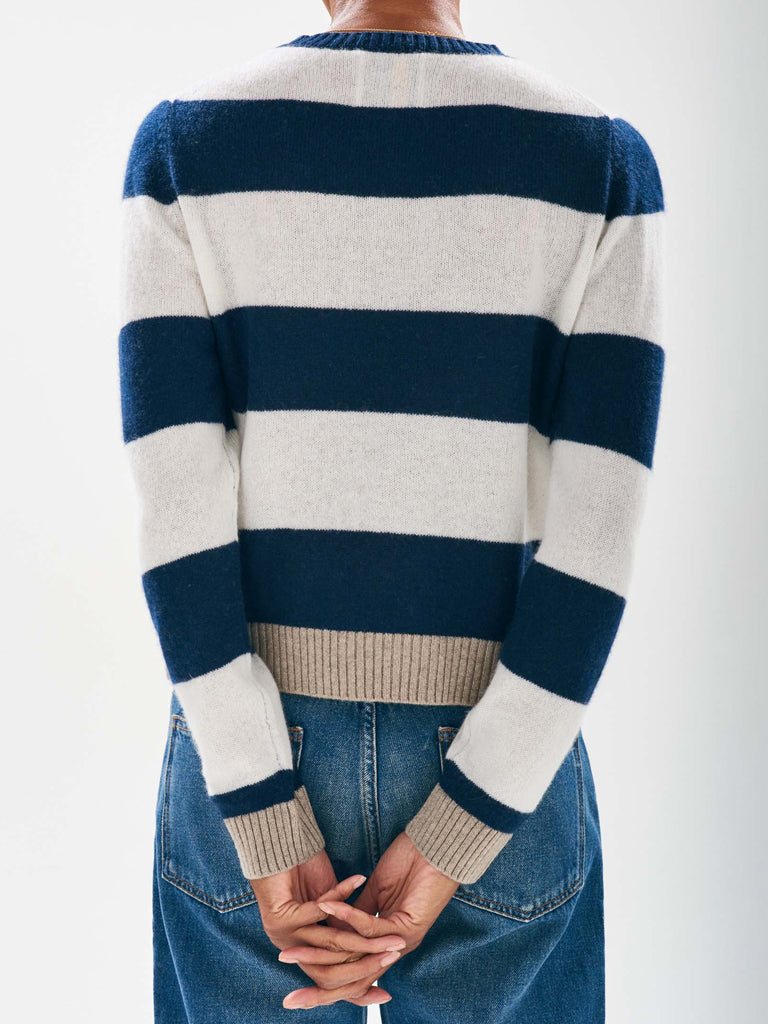 Jumper 1234 Contrast Stripe Crew in Navy Lily Brown