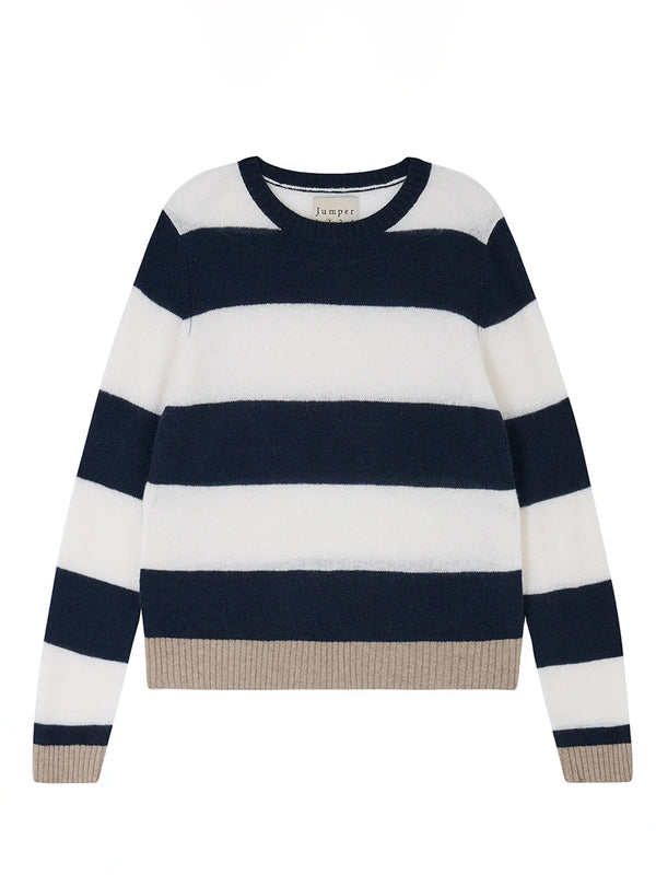 Jumper 1234 Contrast Stripe Crew in Navy Lily Brown