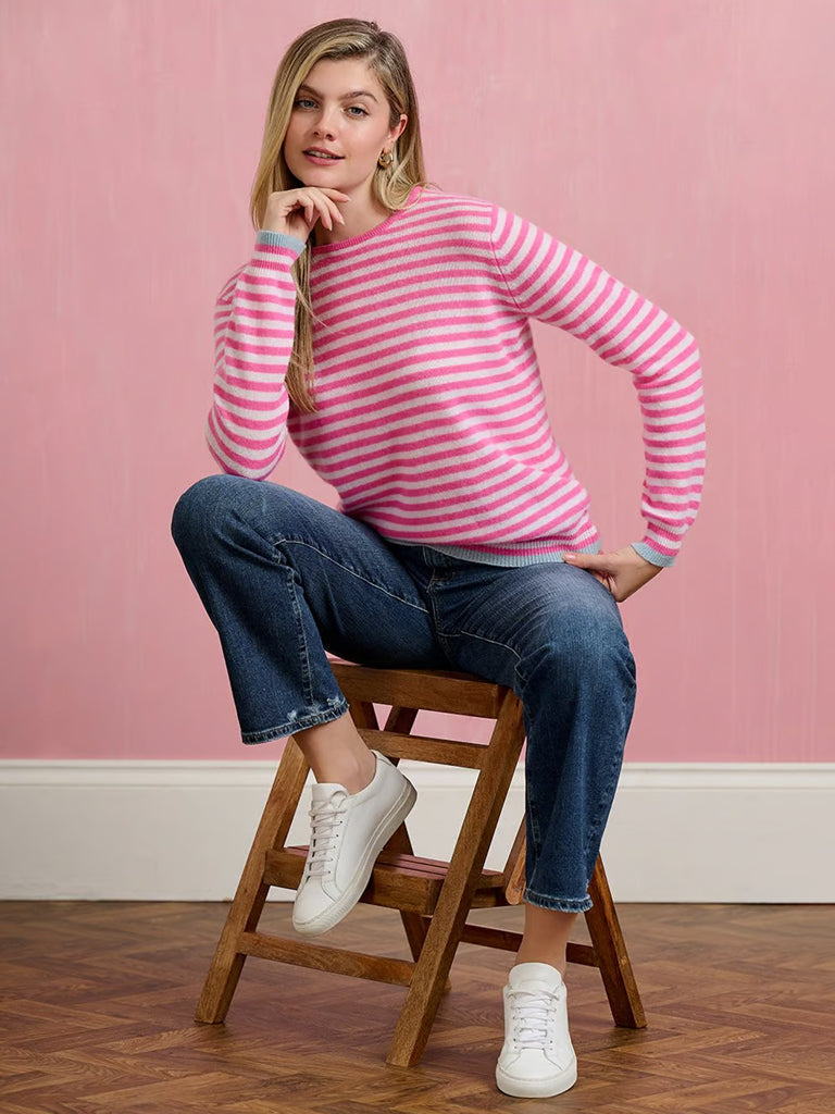 Jumper 1234 Little Stripe Crew in Azalea Lily Mineral