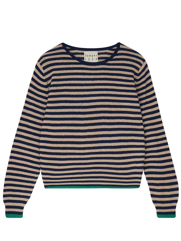 Jumper 1234 Cashmere Tipped Little Stripe Knit in Navy Camel Grass