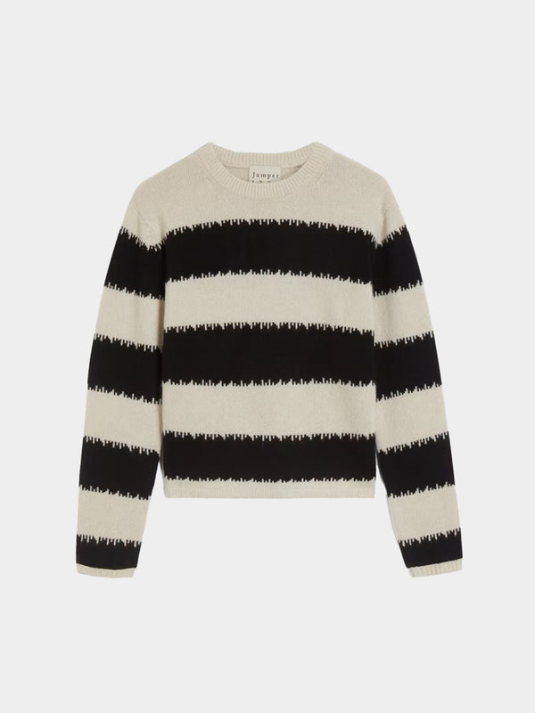 Jumper 1234 Broken Stripe Crew Sweater in Limestone Black