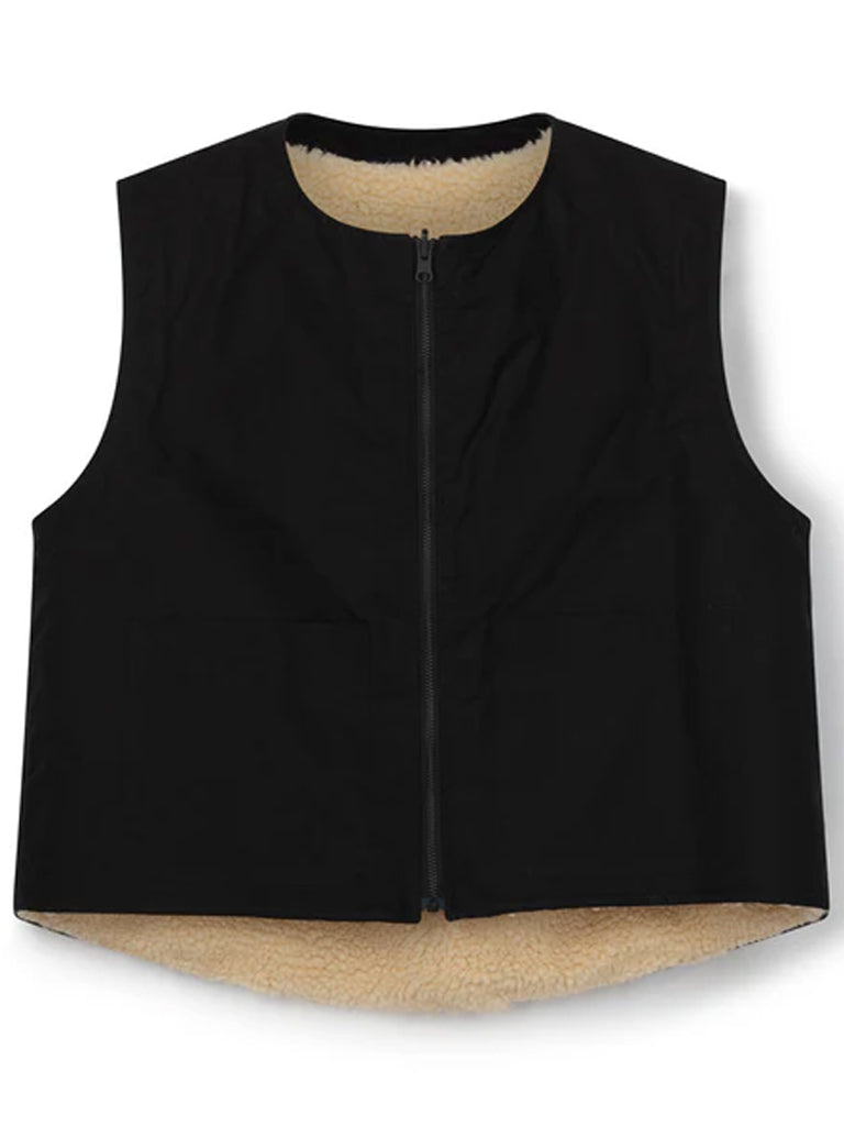 Kate Sheridan Reversible Lumber Vest in Black Sherpa