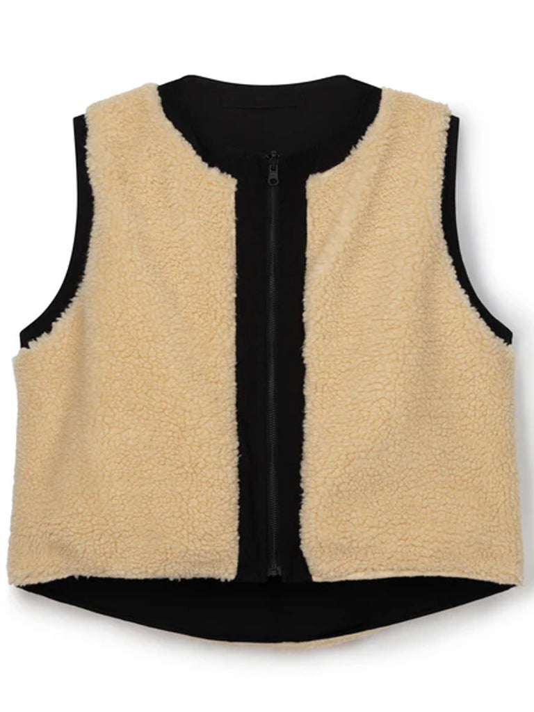 Kate Sheridan Reversible Lumber Vest in Black Sherpa