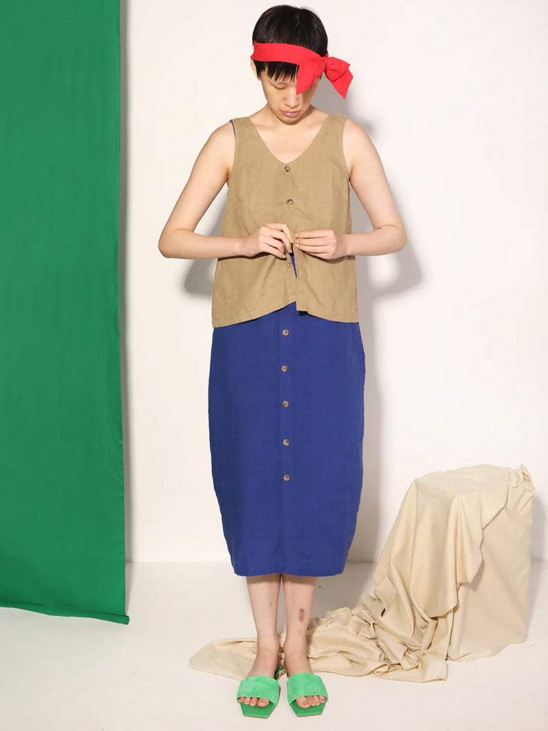 L.F. Markey Button Front Slip Dress in Cobalt