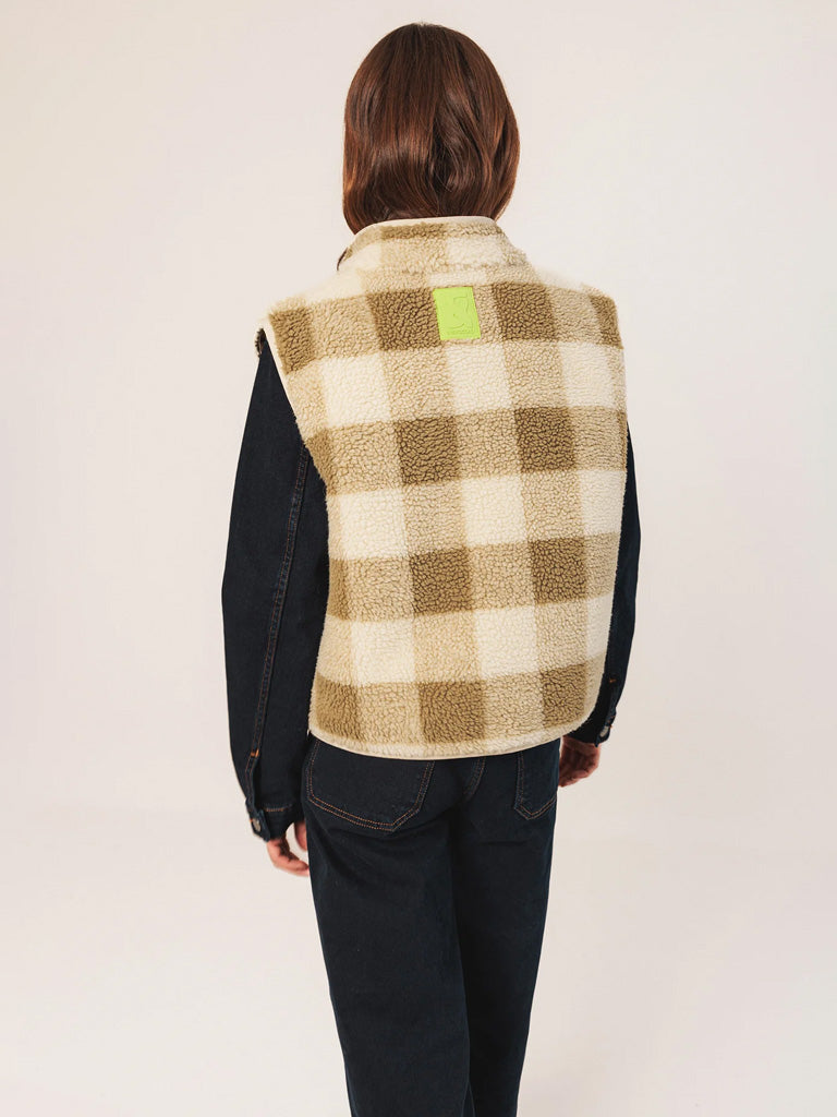 Indi & Cold Teddy Plaid Vest in Olive