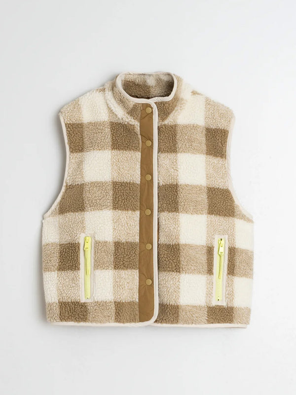 Indi & Cold Teddy Plaid Vest in Olive