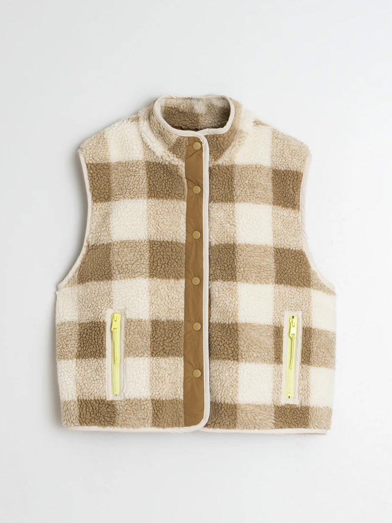 Indi & Cold Teddy Plaid Vest in Olive