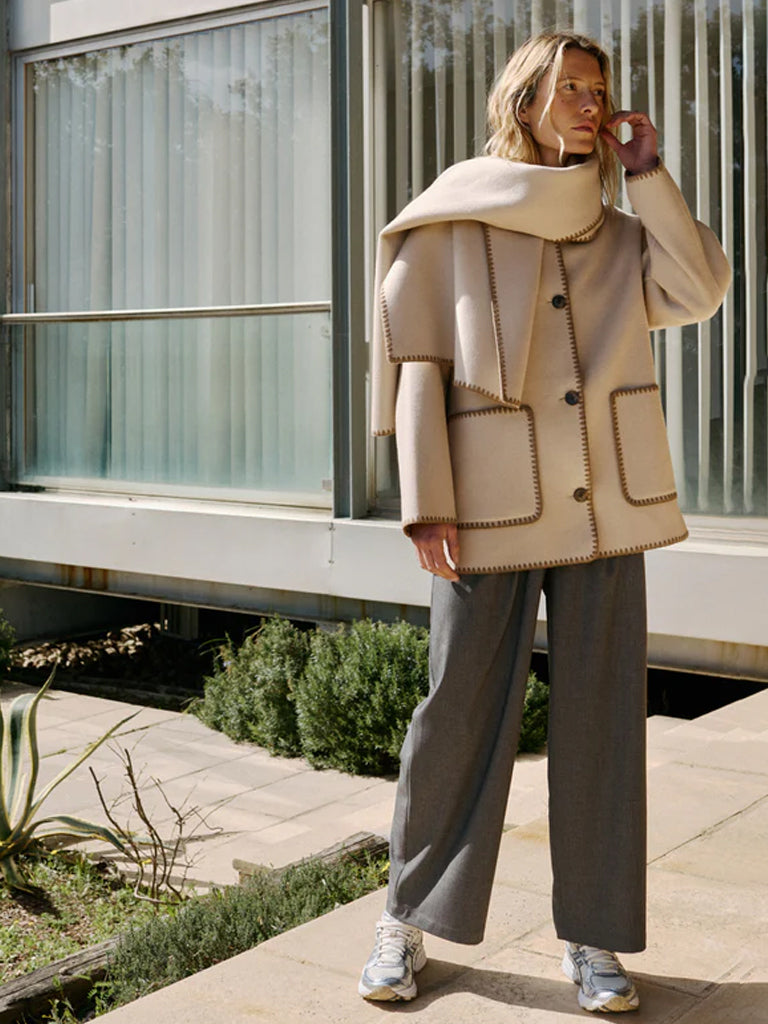 Indi & Cold Embroidered Coat in Stone