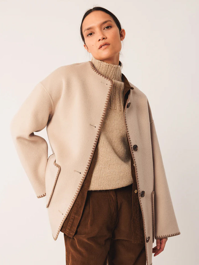 Indi & Cold Embroidered Coat in Stone