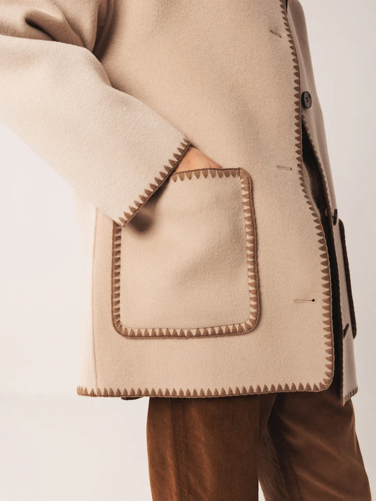 Indi & Cold Embroidered Coat in Stone