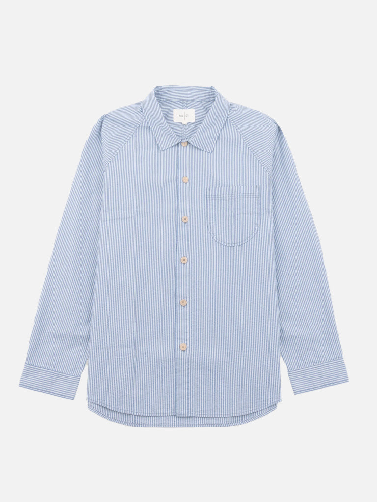 Folk Raglan Shirt in Blue Crinkle Stripe