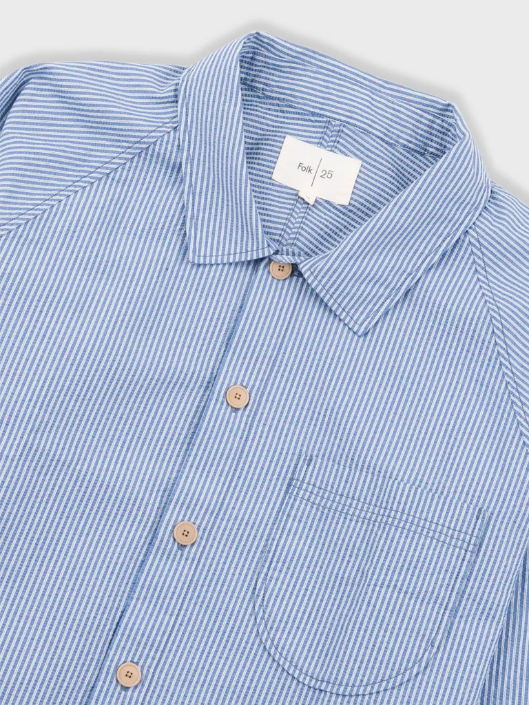 Folk Raglan Shirt in Blue Crinkle Stripe