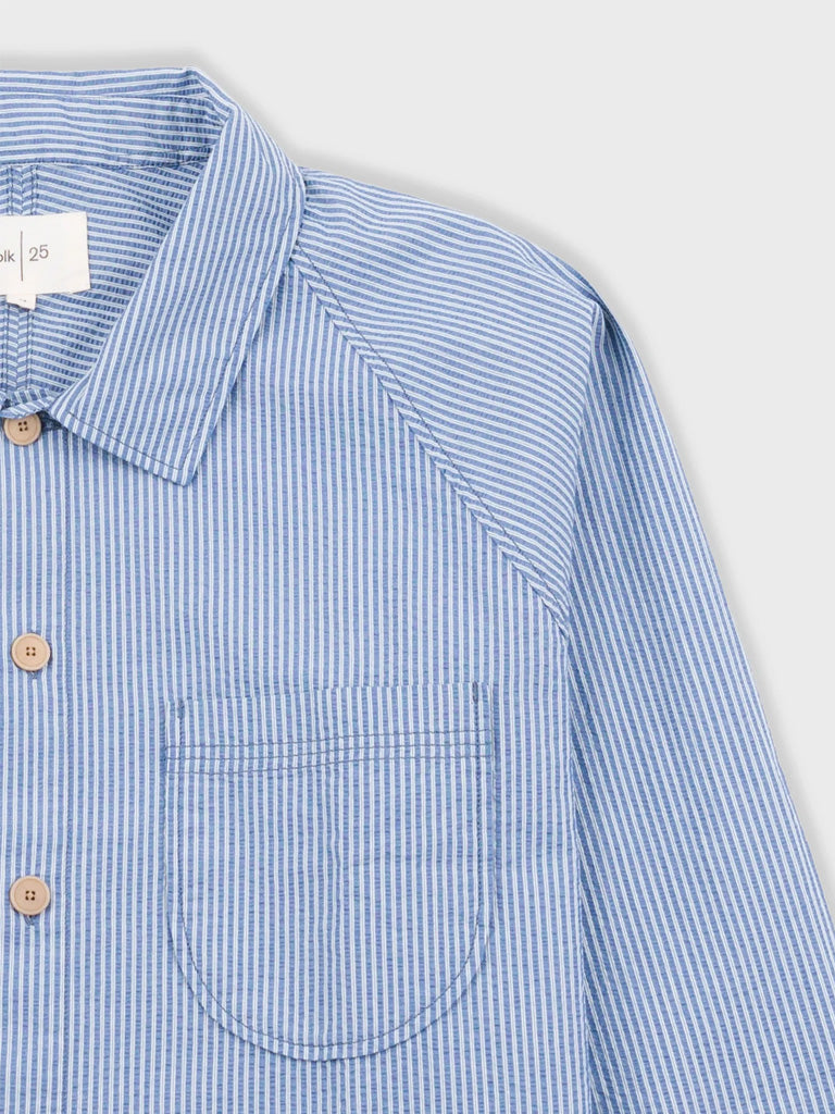 Folk Raglan Shirt in Blue Crinkle Stripe