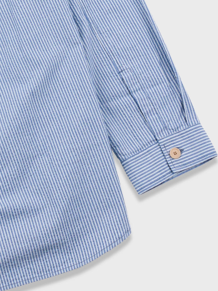 Folk Raglan Shirt in Blue Crinkle Stripe