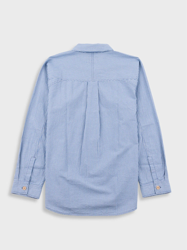 Folk Raglan Shirt in Blue Crinkle Stripe