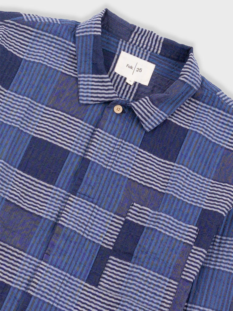 Folk Patch Shirt in Blue Multicheck