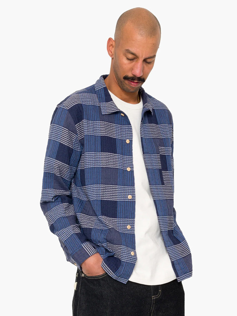 Folk Patch Shirt in Blue Multicheck
