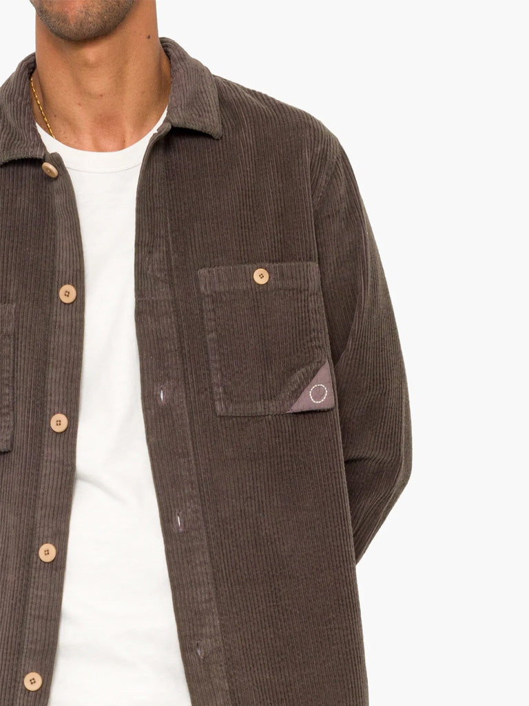 Folk Anniversary Patch Overshirt in Rich Brown Cord
