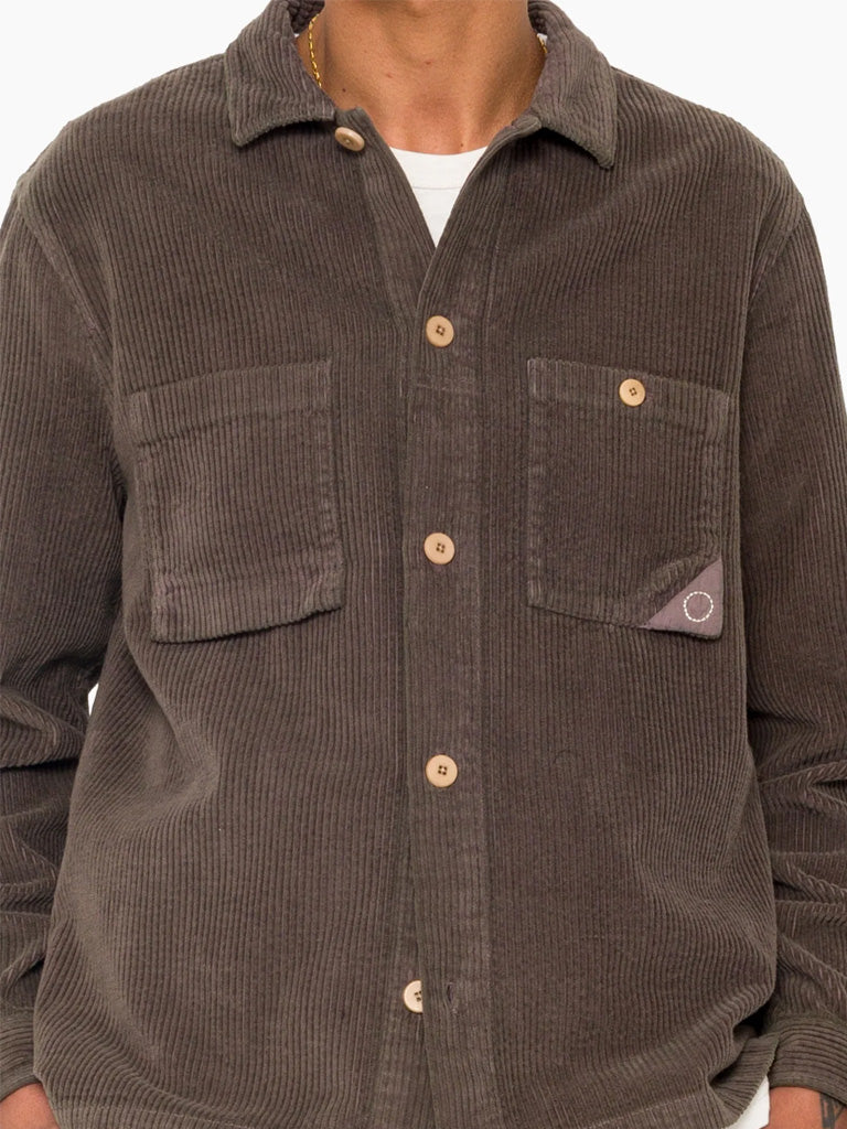 Folk Anniversary Patch Overshirt in Rich Brown Cord