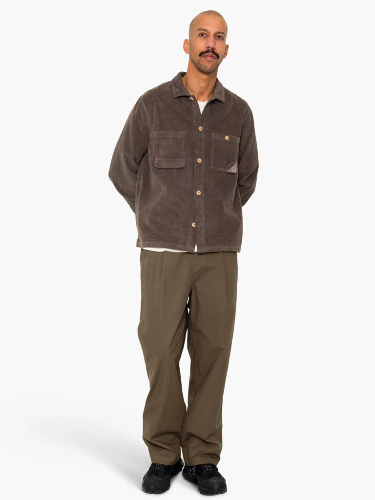 Folk Anniversary Patch Overshirt in Rich Brown Cord