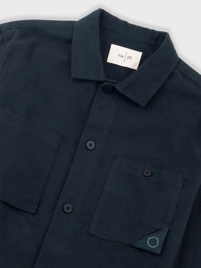Folk Anniversary Patch Overshirt in Deep Green Moleskin
